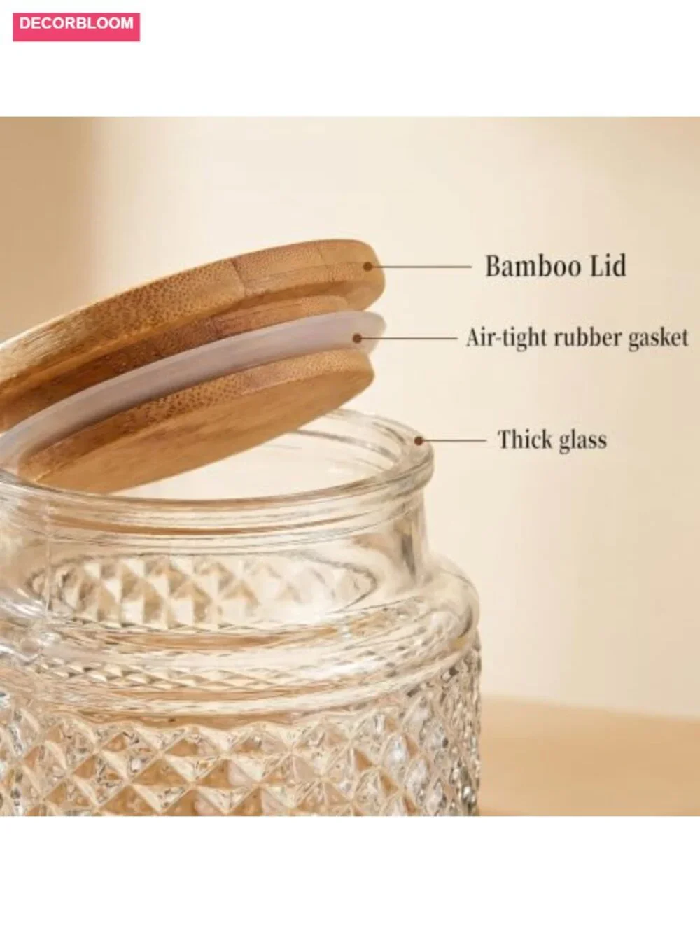Large Glass Storage Jar 2 Pack 60 FL OZ Airtight Bamboo Lid Food Canister